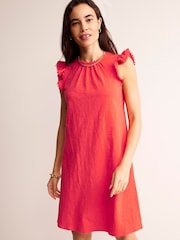 Boden Red 100% Cotton Georgina Pom Ruffle Dress - Image 1 of 5
