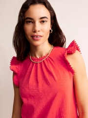 Boden Red 100% Cotton Georgina Pom Ruffle Dress - Image 2 of 5