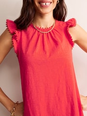 Boden Red 100% Cotton Georgina Pom Ruffle Dress - Image 3 of 5