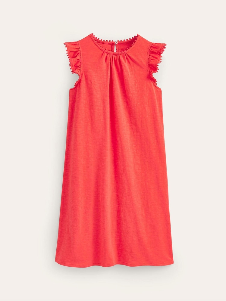 Boden Red 100% Cotton Georgina Pom Ruffle Dress - Image 5 of 5