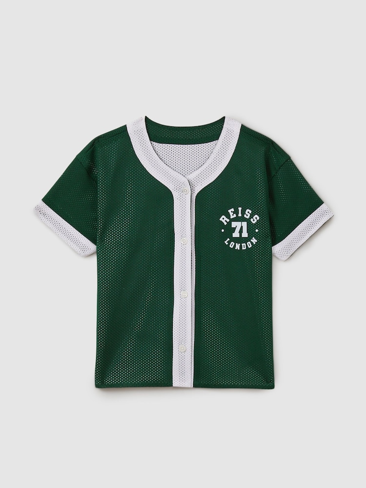 Reiss Dark Green/Optic White Cooper 3-9 yrs Airtex Reversible Baseball Shirt - Image 2 of 6