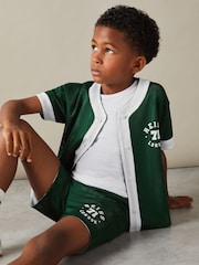 Reiss Dark Green/Optic White Cooper 3-9 yrs Airtex Reversible Baseball Shirt - Image 3 of 6