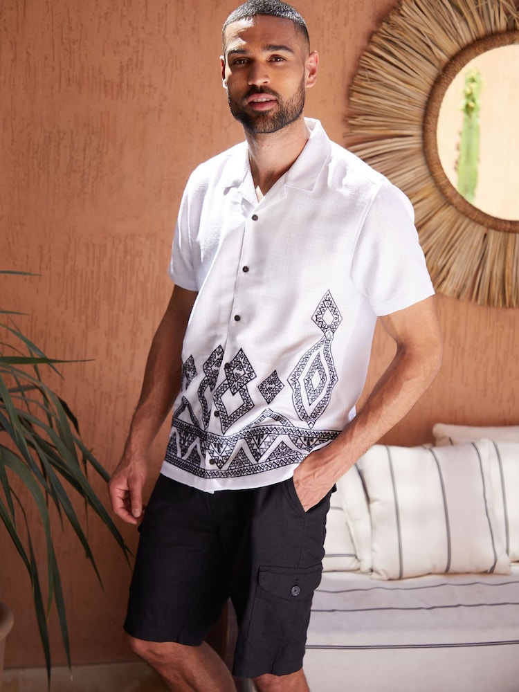 Negru - Pantaloni scurți Threadbare Lenjerie de pat Blend Cargo - Image 3 of 4