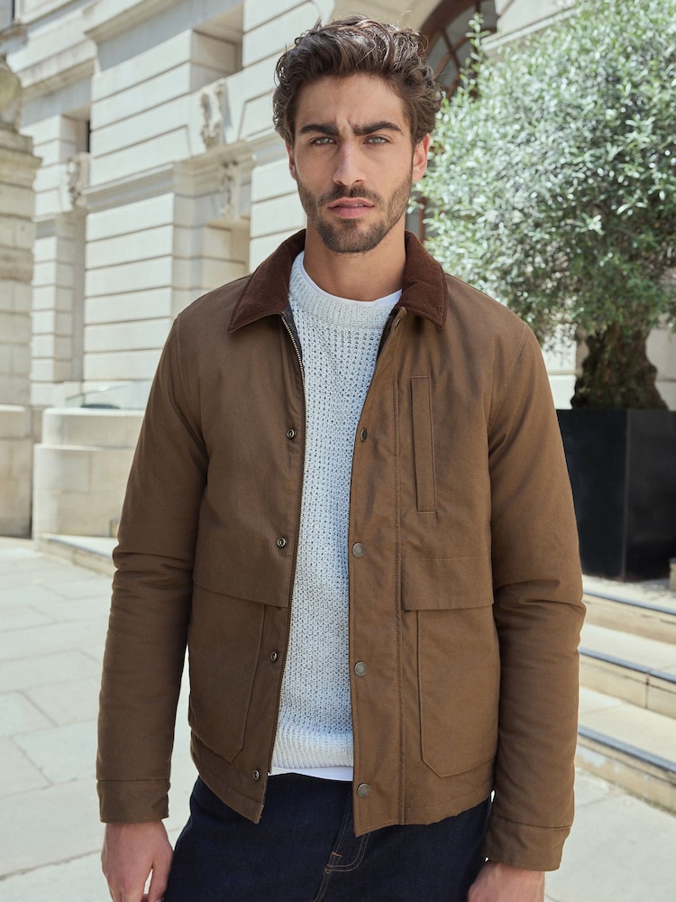 Tan Brown 100% Cotton Corduroy Collar Shacket - Image 1 of 14
