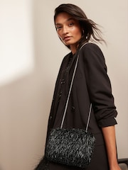 Black Tassel Beaded Clutch Bag - Image 2 of 8