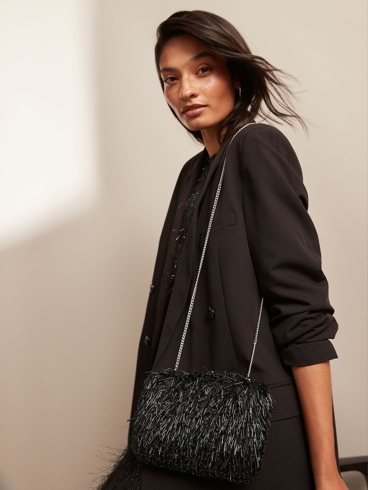 Black Tassel Beaded Clutch Bag - Image 2 of 8