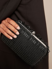 Black Tassel Beaded Clutch Bag - Image 3 of 8