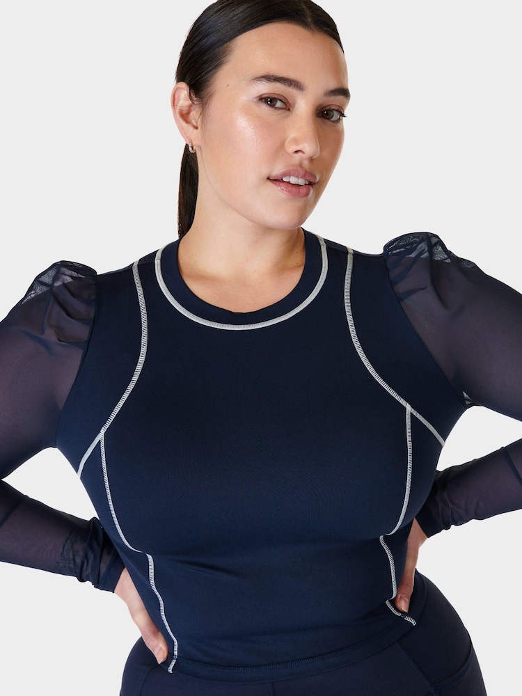 Sweaty Betty Navy Blue Puff Long Sleeve Top - Image 2 of 6