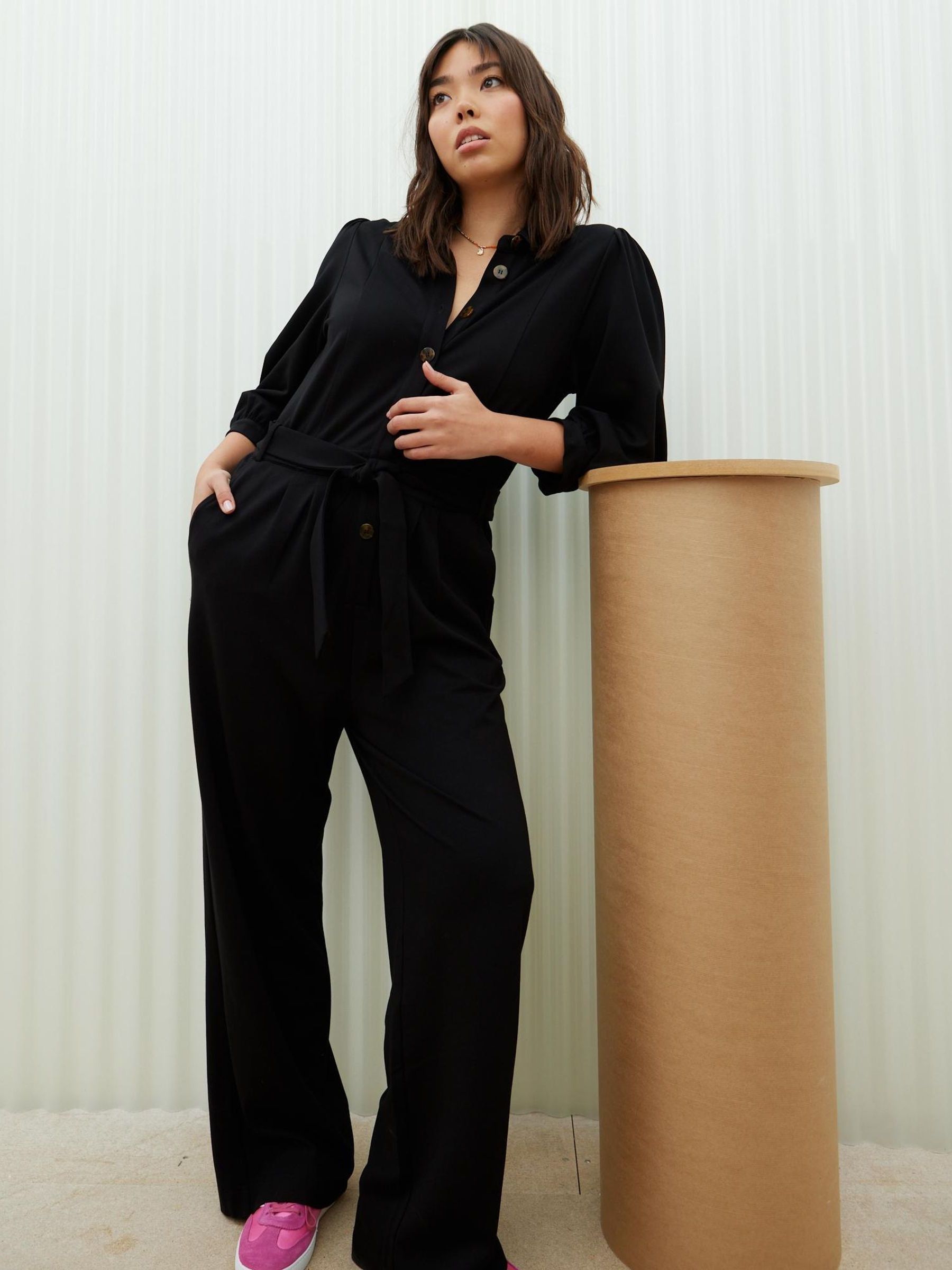 Buy Oliver Bonas Black Button Through Jersey Jumpsuit from Next Luxembourg