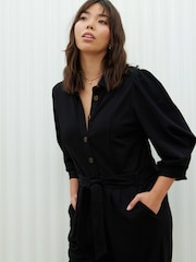 Oliver Bonas Black Button Through Jersey Jumpsuit - Image 3 of 8