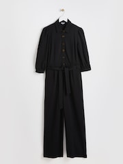 Oliver Bonas Black Button Through Jersey Jumpsuit - Image 4 of 8