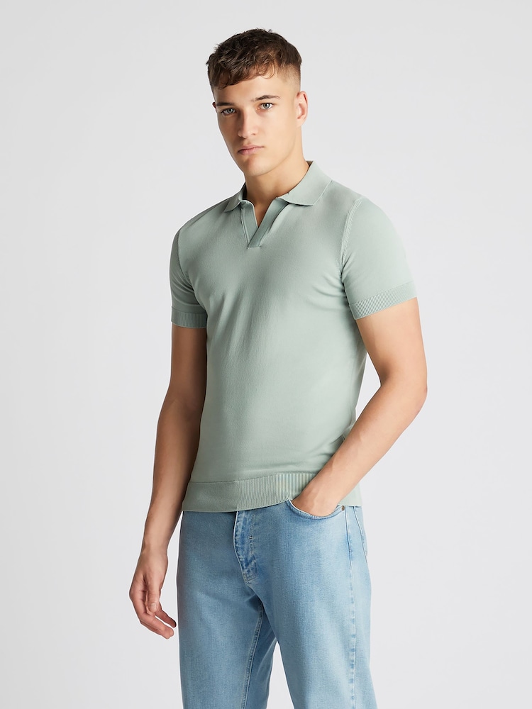 Remus Uomo Green Slim Fit Knitted 100% Cotton Short Sleeve Polo Shirt - Image 1 of 6 Remus Uomo Green Slim Fit Knitted 100% Cotton Short Sleeve Polo Shirt - Image 1 of 6