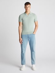 Remus Uomo Green Slim Fit Knitted 100% Cotton Short Sleeve Polo Shirt - Image 2 of 6
