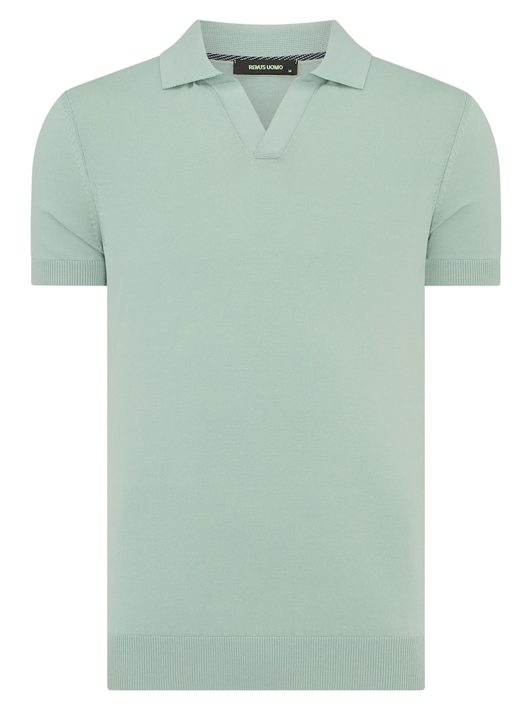 Remus Uomo Green Slim Fit Knitted 100% Cotton Short Sleeve Polo Shirt - Image 6 of 6