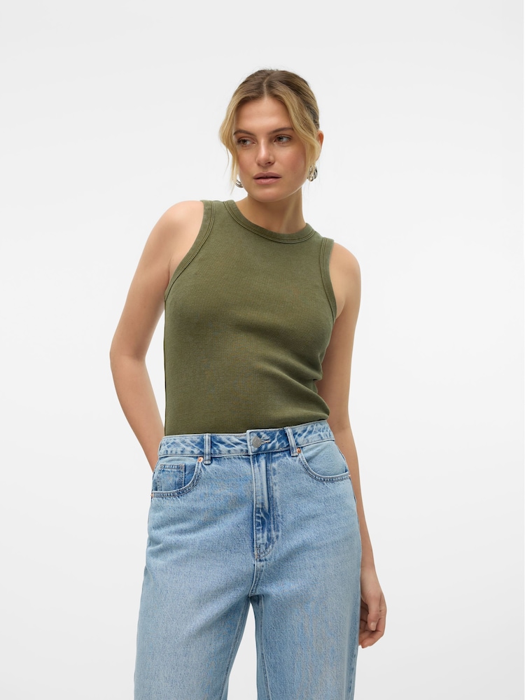 VERO MODA Brown Washed Ribbed High Neck Vest - Image 1 of 6