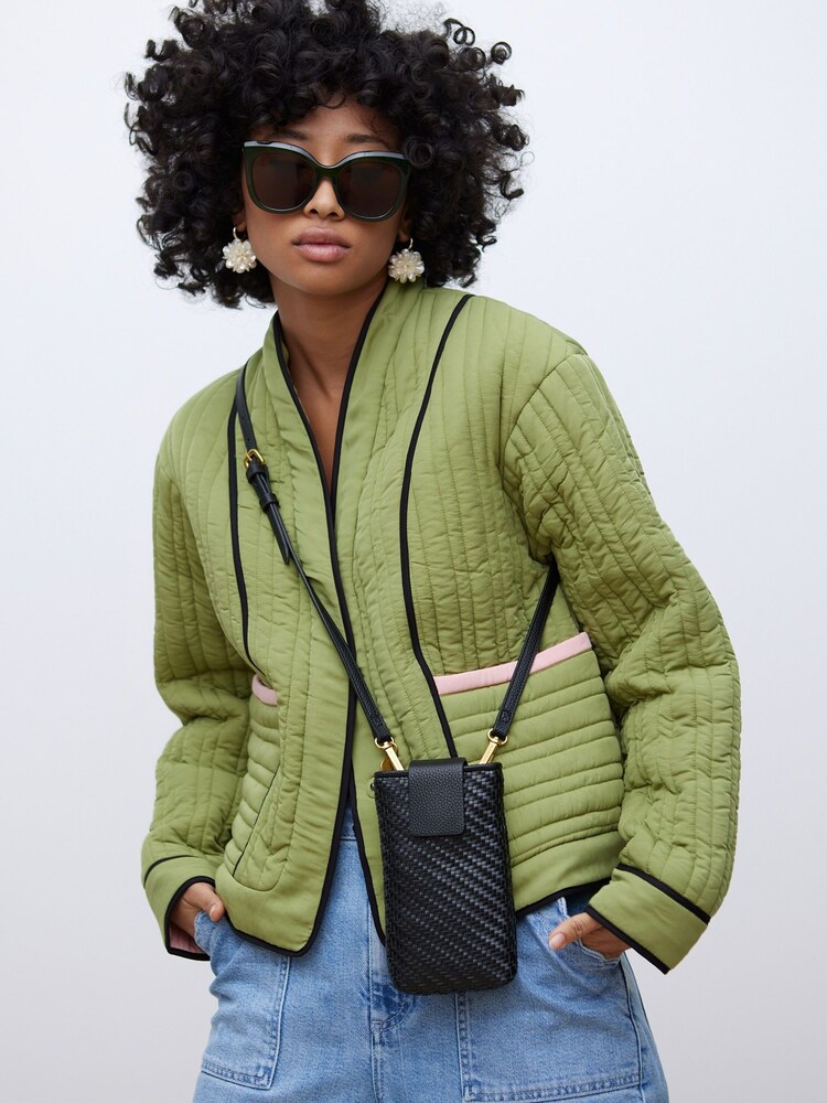 Oliver Bonas Black Balla Woven Crossbody Phone Bag - Image 2 of 8