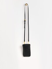 Oliver Bonas Black Balla Woven Crossbody Phone Bag - Image 4 of 8