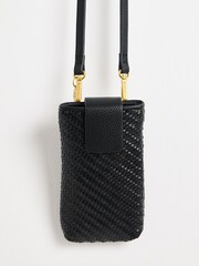 Oliver Bonas Black Balla Woven Crossbody Phone Bag - Image 7 of 8