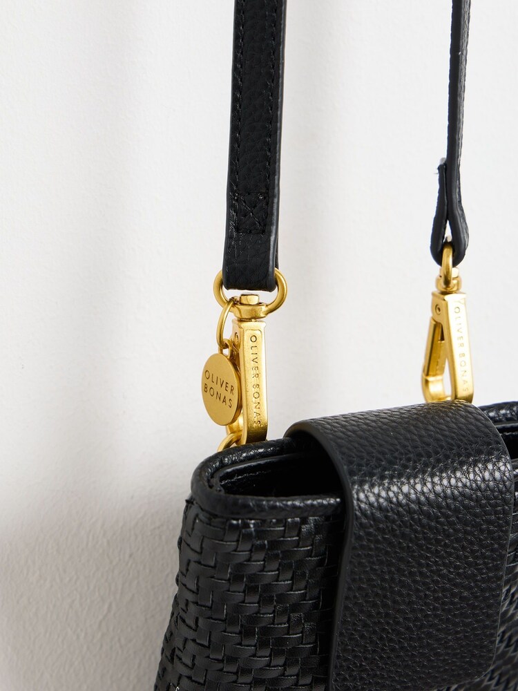 Oliver Bonas Black Balla Woven Crossbody Phone Bag - Image 8 of 8