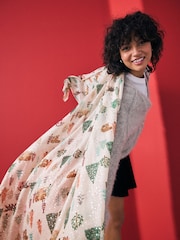 Christmas Bear Scene Foil Lightweight Scarf - Image 3 of 8