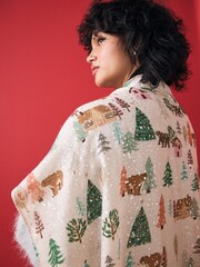 Christmas Bear Scene Foil Lightweight Scarf - Image 5 of 8