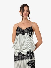 Amy Lynn Green Sienna Green Stripe Satin Lace Contrast Top - Image 3 of 6