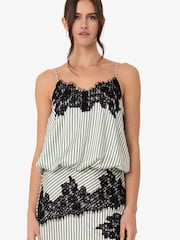 Amy Lynn Green Sienna Green Stripe Satin Lace Contrast Top - Image 5 of 6