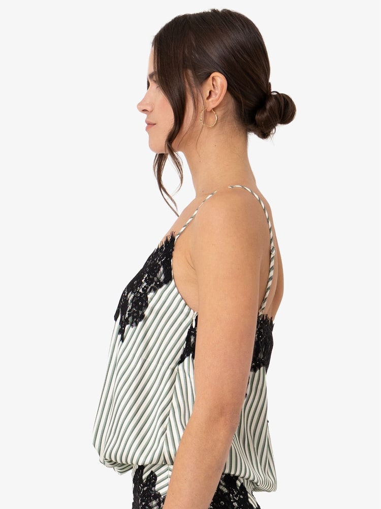 Amy Lynn Green Sienna Green Stripe Satin Lace Contrast Top - Image 6 of 6