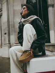 Tan Brown Forever Comfort® Chunky Leather Cosy Faux Fur Lined Suede Lace-Up Trainers - Image 1 of 9