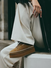 Tan Brown Forever Comfort® Chunky Leather Cosy Faux Fur Lined Suede Lace-Up Trainers - Image 2 of 9