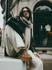 Tan Brown Forever Comfort® Chunky Leather Cosy Faux Fur Lined Suede Lace-Up Trainers - Image 3 of 9