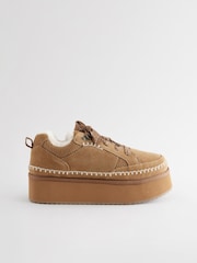 Tan Brown Forever Comfort® Chunky Leather Cosy Faux Fur Lined Suede Lace-Up Trainers - Image 4 of 9