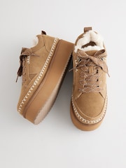 Tan Brown Forever Comfort® Chunky Leather Cosy Faux Fur Lined Suede Lace-Up Trainers - Image 6 of 9