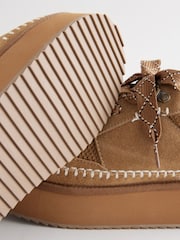 Tan Brown Forever Comfort® Chunky Leather Cosy Faux Fur Lined Suede Lace-Up Trainers - Image 7 of 9