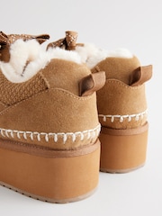Tan Brown Forever Comfort® Chunky Leather Cosy Faux Fur Lined Suede Lace-Up Trainers - Image 8 of 9