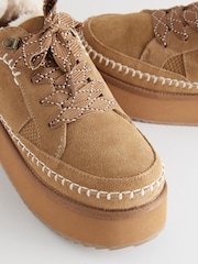 Tan Brown Forever Comfort® Chunky Leather Cosy Faux Fur Lined Suede Lace-Up Trainers - Image 9 of 9