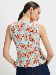 River Island Blue Floral Sleeveless Shirred Tank Top - Image 2 of 4
