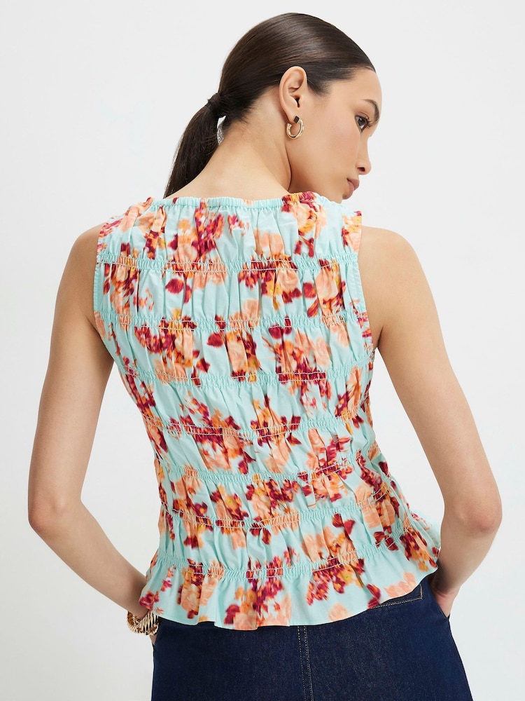 River Island Blue Floral Sleeveless Shirred Tank Top - Image 2 of 4