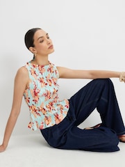 River Island Blue Floral Sleeveless Shirred Tank Top - Image 3 of 4