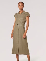 Apricot Green Vintage Midi Shirt Dress With Linen - Image 1 of 4