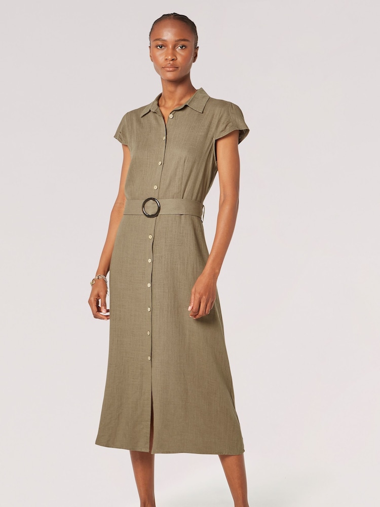 Apricot Green Vintage Midi Shirt Dress With Linen - Image 1 of 4