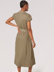 Apricot Green Vintage Midi Shirt Dress With Linen - Image 2 of 4