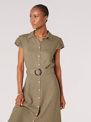 Apricot Green Vintage Midi Shirt Dress With Linen - Image 3 of 4