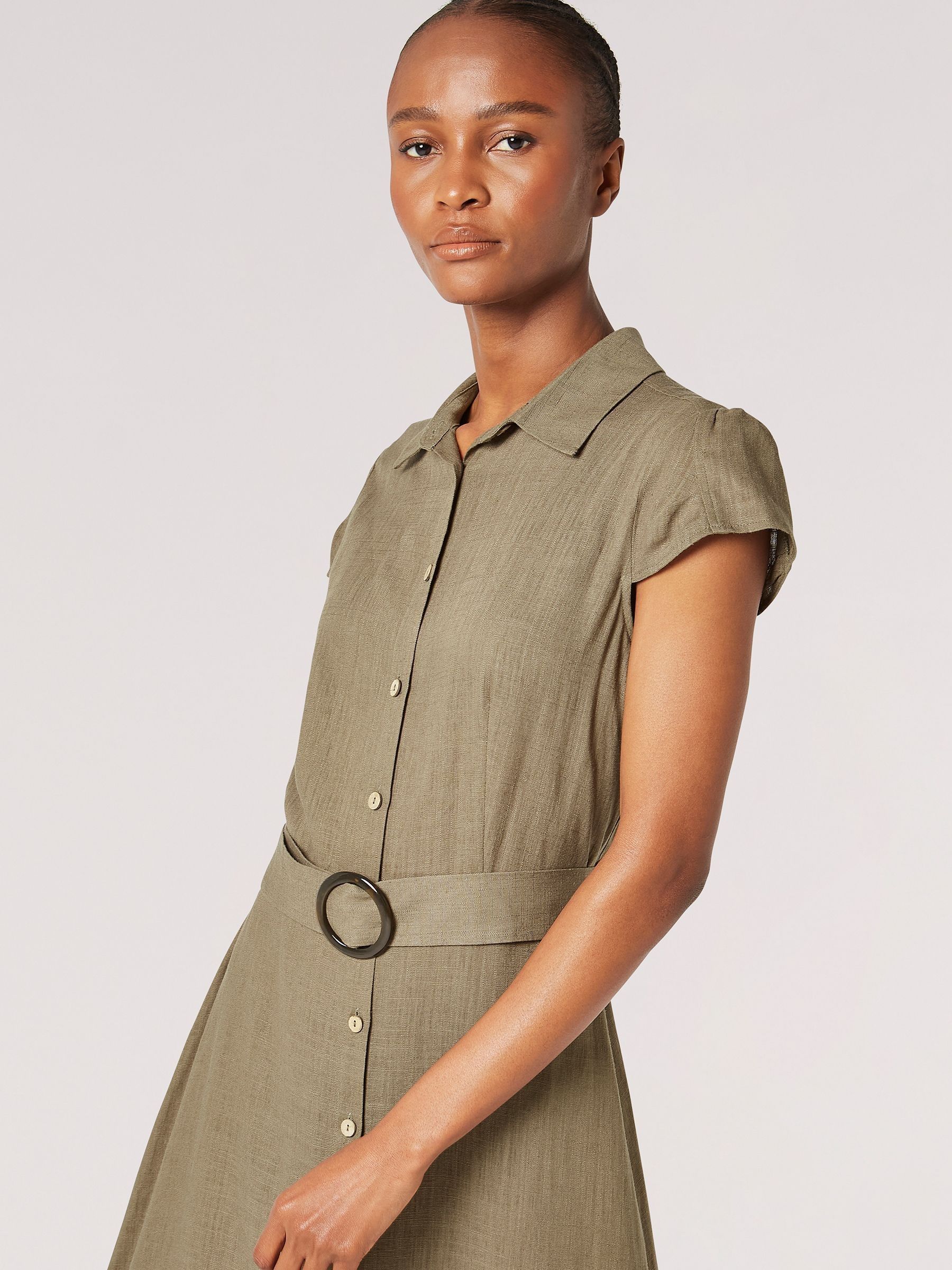 Buy Apricot Green Vintage Midi Shirt Dress With Linen from the Next UK online shop