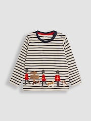 JoJo Maman Bébé Ecru Navy Stripe London Guards Appliqué Border Top - Image 1 of 3