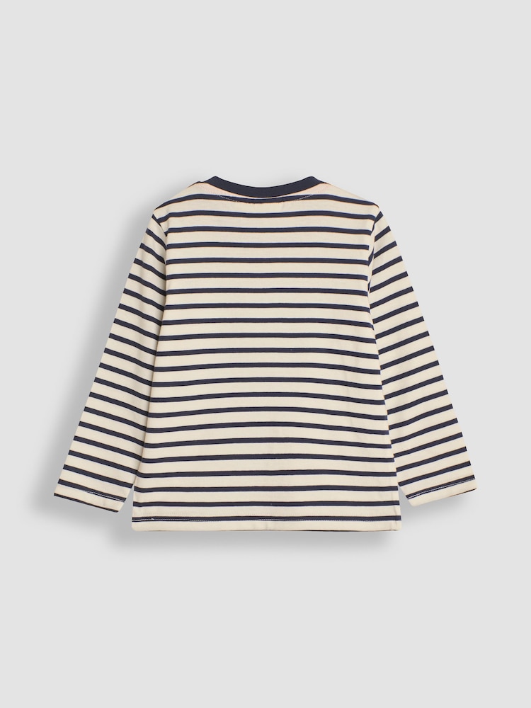 JoJo Maman Bébé Ecru Navy Stripe London Guards Appliqué Border Top - Image 2 of 3