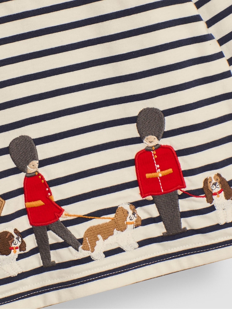 JoJo Maman Bébé Ecru Navy Stripe London Guards Appliqué Border Top - Image 3 of 3