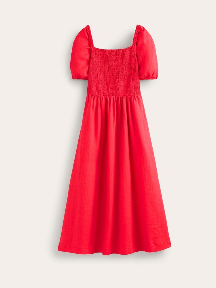 Boden Red Sky Smocked 100% Linen Midi Dress - Image 6 of 6 Boden Red Sky Smocked 100% Linen Midi Dress - Image 6 of 6