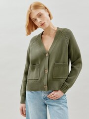 Albaray Green Relaxed 100% Cotton Cardigan - Image 1 of 5