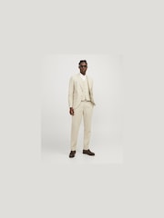 JACK & JONES Cream Linen Blend Slim Fit Trousers - Image 1 of 6